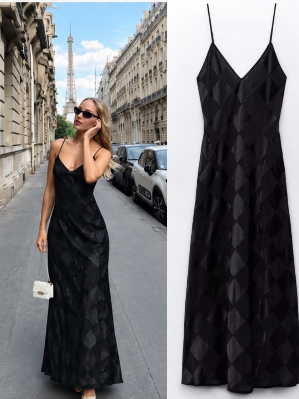 Zara Jacquard Combination Satin Slip Check Geometric Maxi Dress XS 9168/745